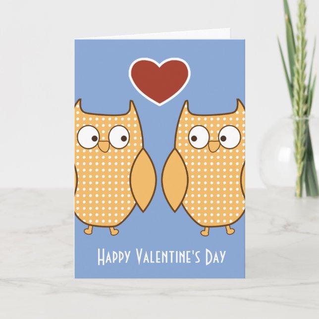 Owl heart love Valentine's Day card (Front)
