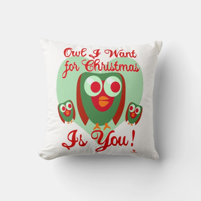 Owl I Want For Xmas Fun Holiday Time Fun Cushion (Front)
