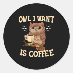 Owl I Want Is Coffee Funny Coffee Owl Saying  Classic Round Sticker
