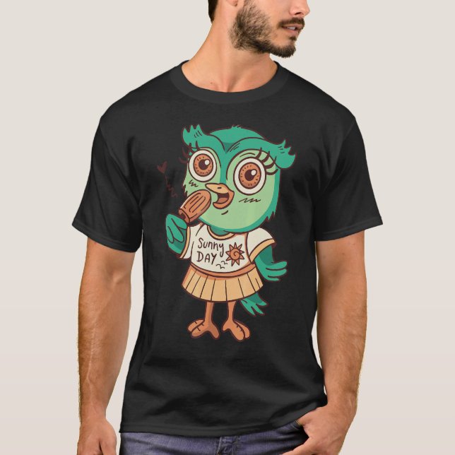 Owl Ice Cream Food Zoo Animals Children Owls T-Shirt (Front)