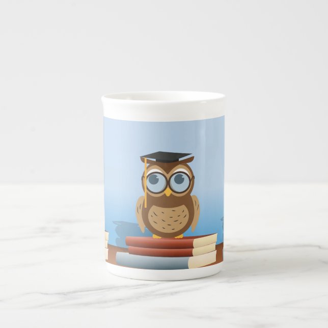 Owl illustration bone china mug (Front)