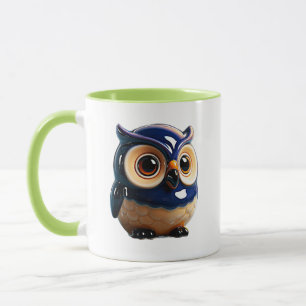 Owl Illustration Glossy Cute Blue Mug