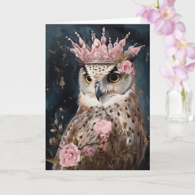 Owl in a Crown all occasions Card (Orchid)