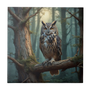 Owl in a Magical Forest Ceramic Tile