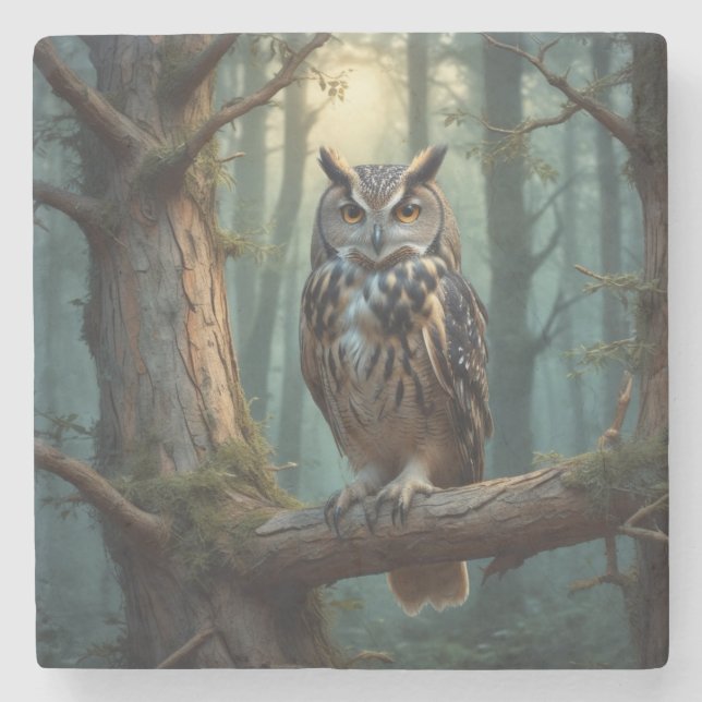 Owl in a Magical Forest Stone Coaster (Front)