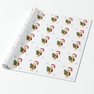 Owl in a Santa Hat with a Christmas Tree Wrapping Paper