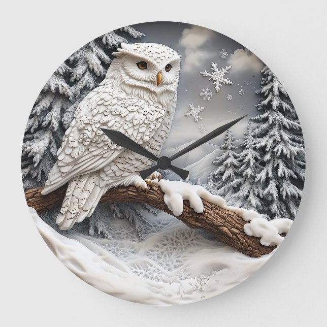 Owl in a winter wonderland. large clock (Front)