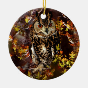 Owl in Autumn Ceramic Tree Decoration