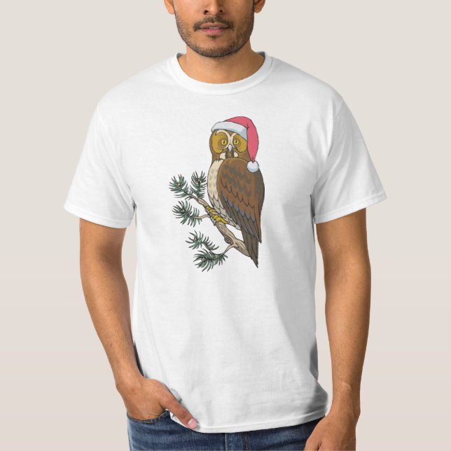owl in christmas hat tshirt (Front)