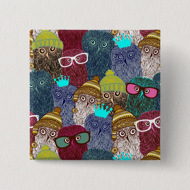 Owl in crown 15 cm square badge (Front)