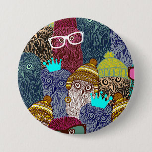 Owl in crown 7.5 cm round badge