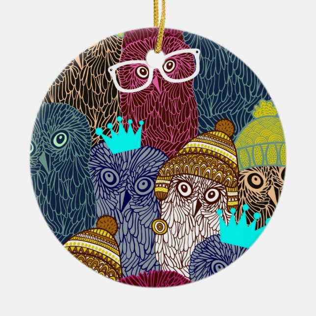 Owl in crown ceramic ornament (Front)