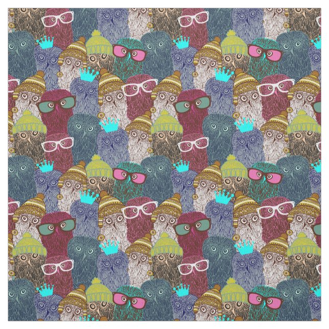 Owl in crown fabric (Swatch)