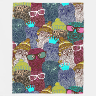 Owl in crown fleece blanket