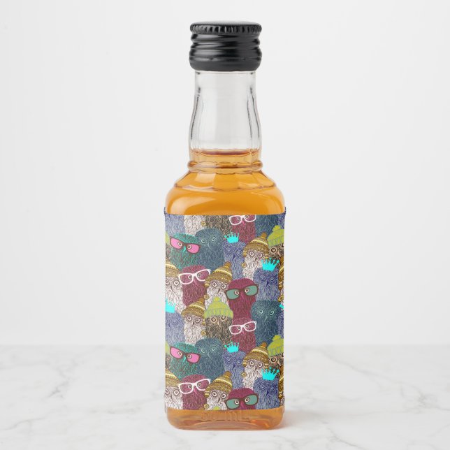 Owl in crown liquor bottle label (Front)