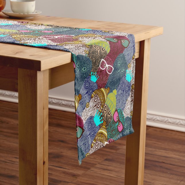 Owl in crown medium table runner (In Situ)
