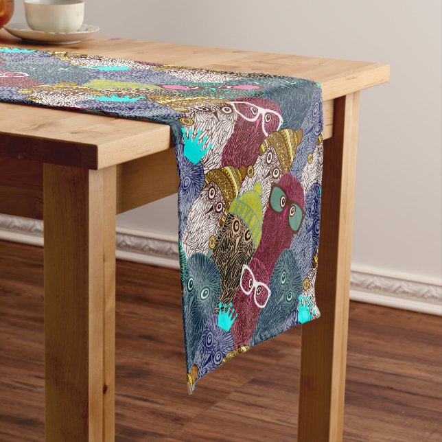 Owl in crown short table runner (In Situ)