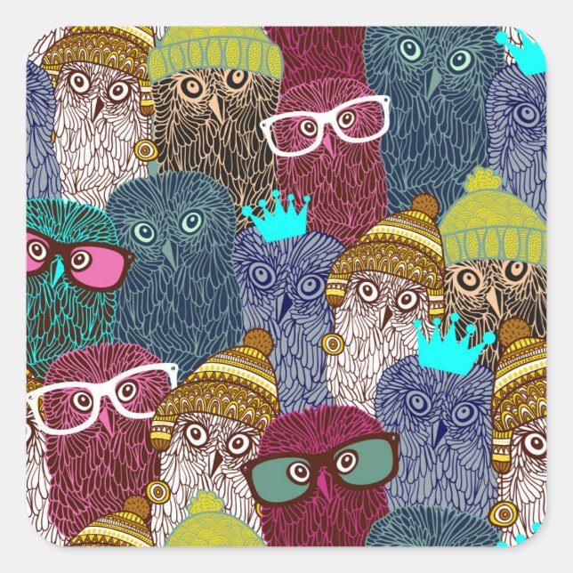 Owl in crown square sticker (Front)