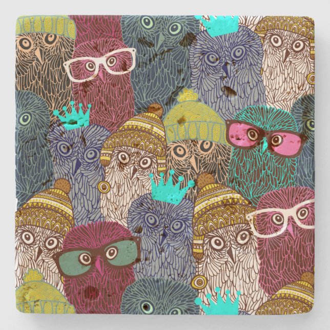 Owl in crown stone coaster (Front)