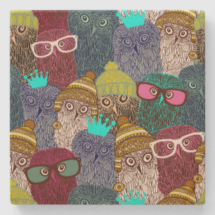 Owl in crown stone coaster