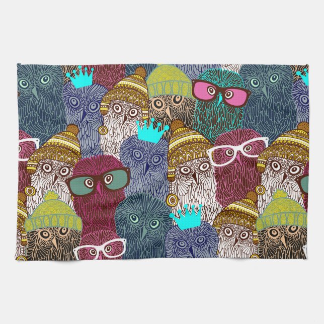 Owl in crown tea towel (Horizontal)