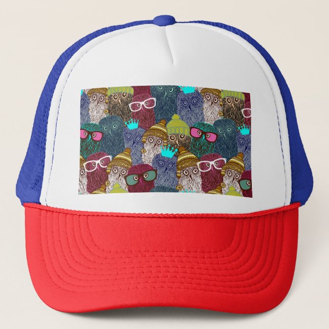 Owl in crown trucker hat (Front)
