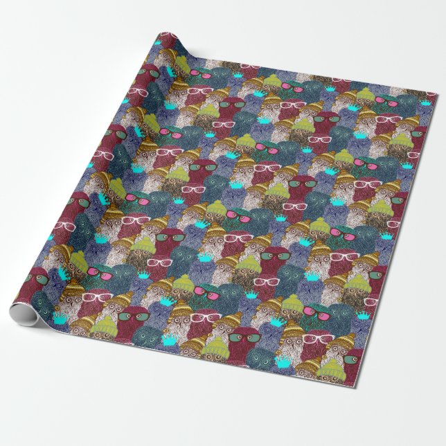 Owl in crown wrapping paper (Unrolled)