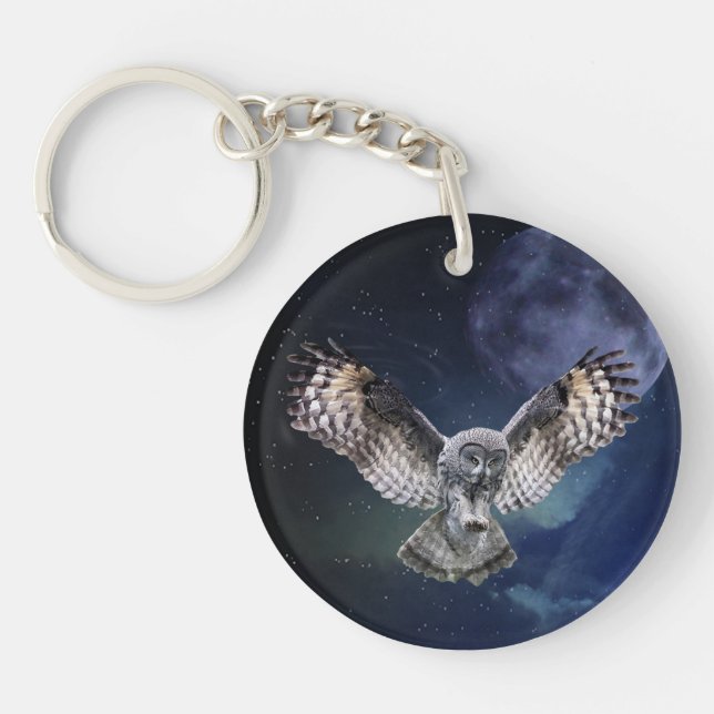 Owl in Flight Key Ring (Front)