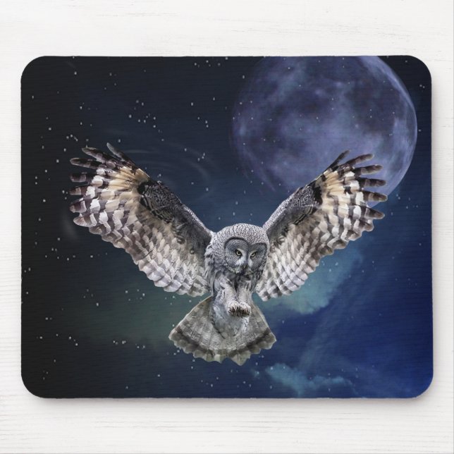Owl in Flight Mouse Pad (Front)