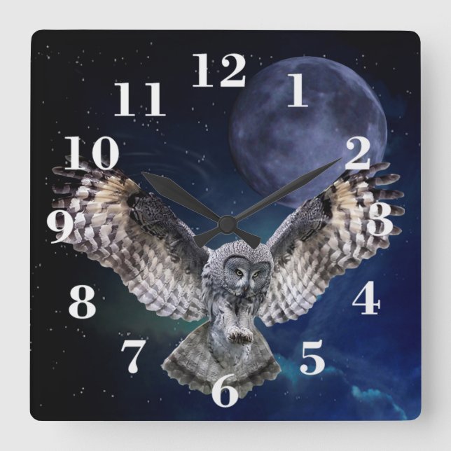 Owl in Flight Square Wall Clock (Front)