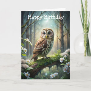 Owl in Forest Birthday Card