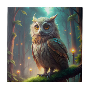 Owl in Forest Ceramic Tile