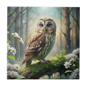 Owl in Forest Ceramic Tile