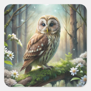 Owl in Forest Square Sticker