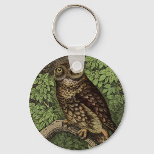 Owl in Leaves Keychain