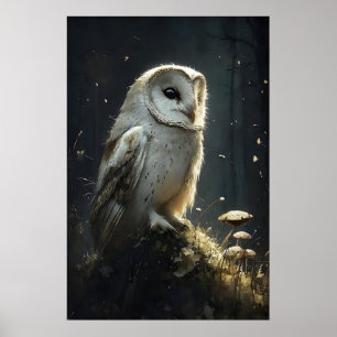 Owl In Moody Forest Wall Print, Owl Botanical Poster