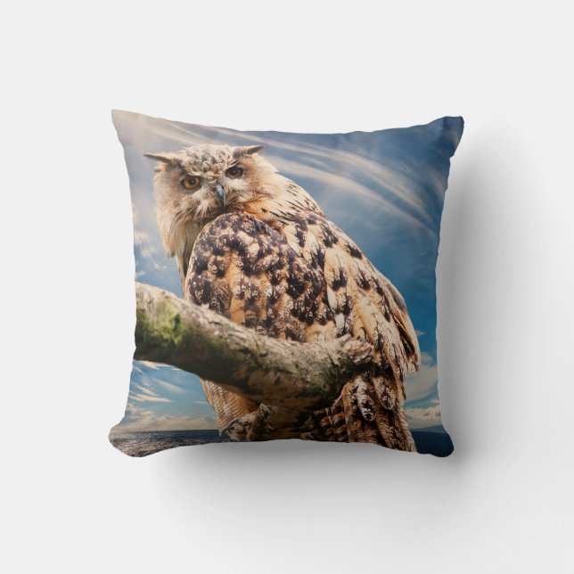 Owl in Nature Background Design Throw Pillow (Front)