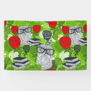 Owl in red roses banner
