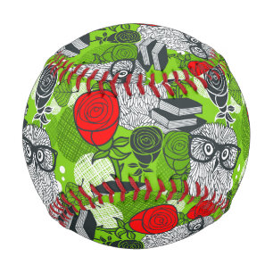 Owl in red roses baseball