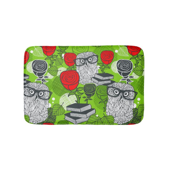 Owl in red roses bath mat (Front)