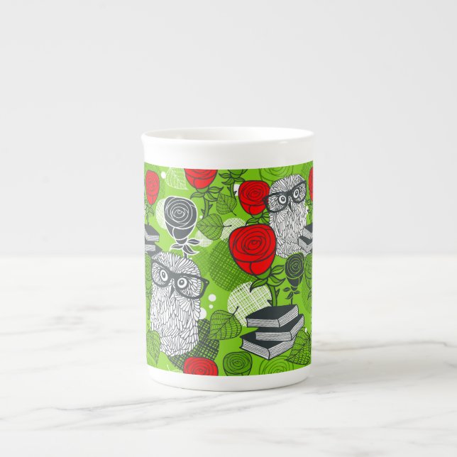 Owl in red roses bone china mug (Front)