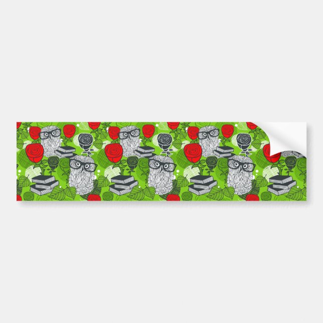 Owl in red roses bumper sticker (Front)