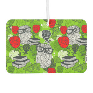 Owl in red roses car air freshener