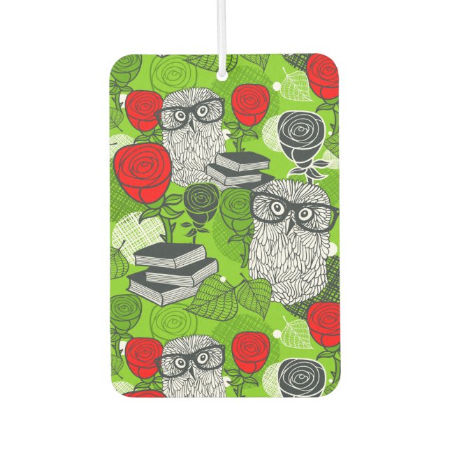 Owl in red roses car air freshener (Front)