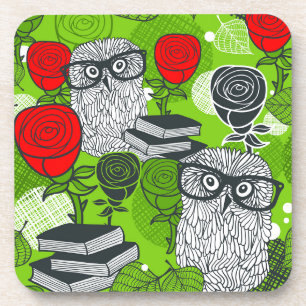 Owl in red roses coaster