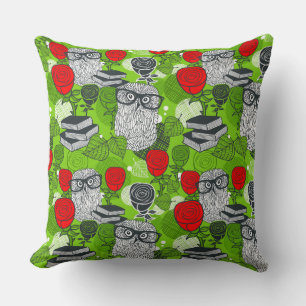 Owl in red roses cushion