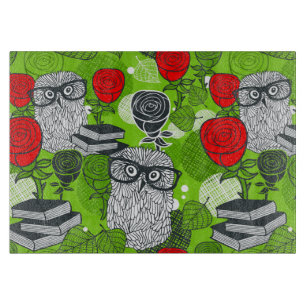 Owl in red roses cutting board