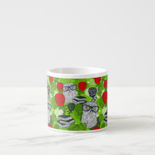 Owl in red roses espresso cup