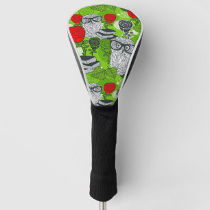 Owl in red roses golf head cover