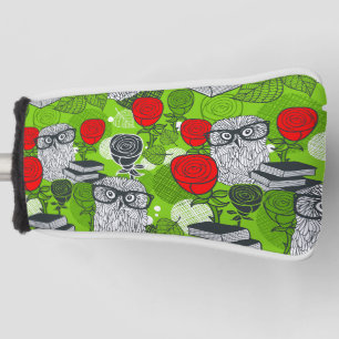 Owl in red roses golf head cover